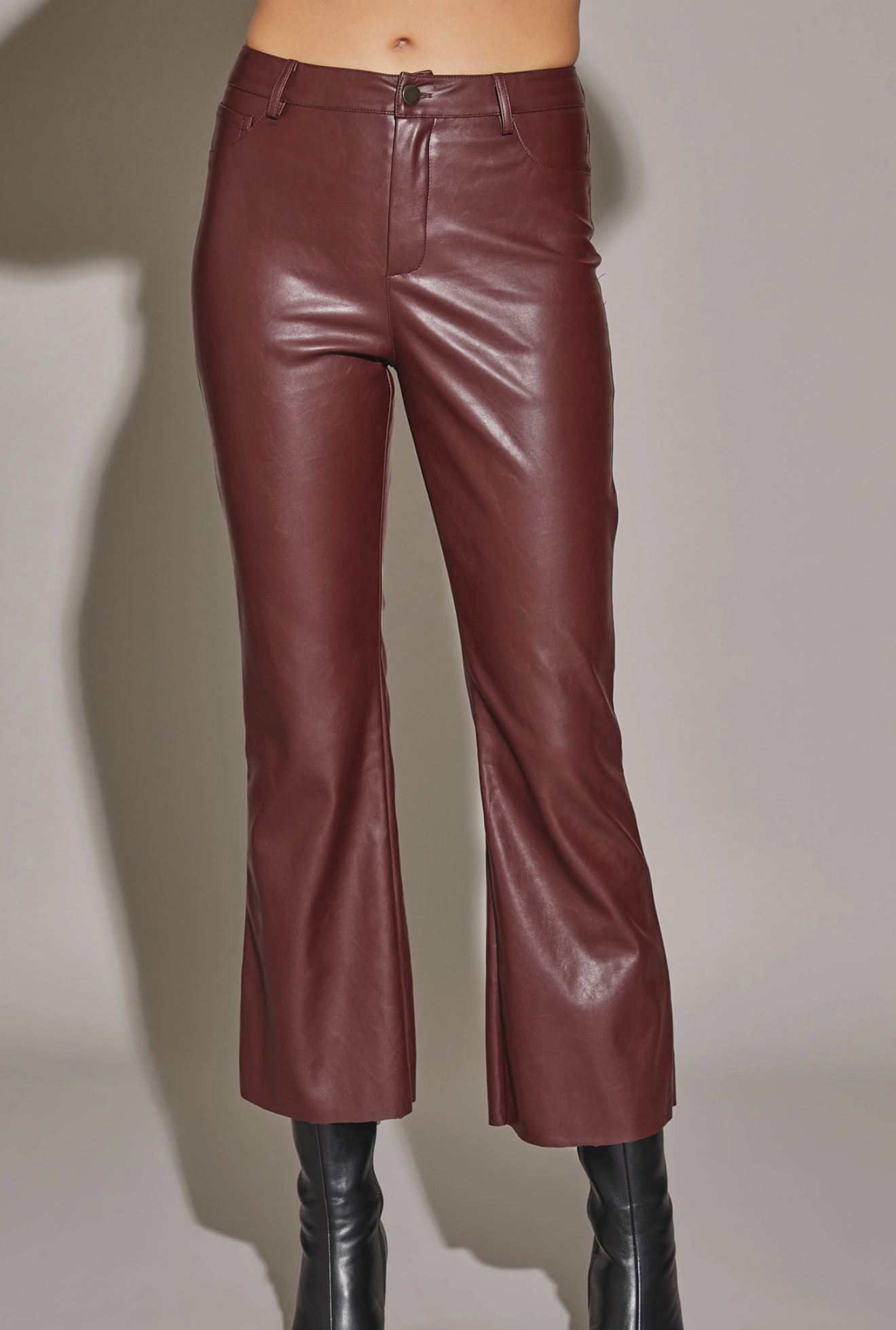 Crop Leather Flare - Merlot