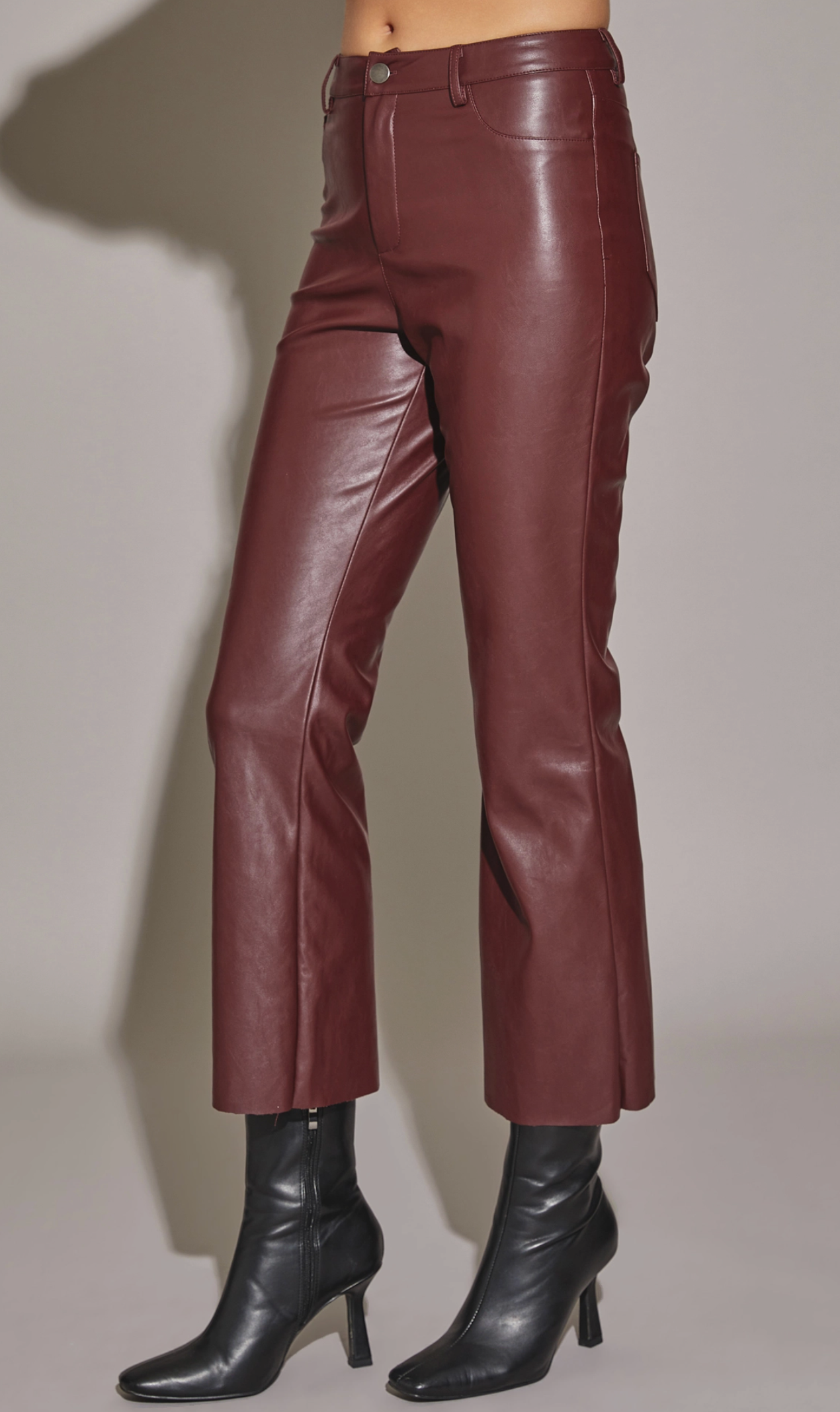 Crop Leather Flare - Merlot