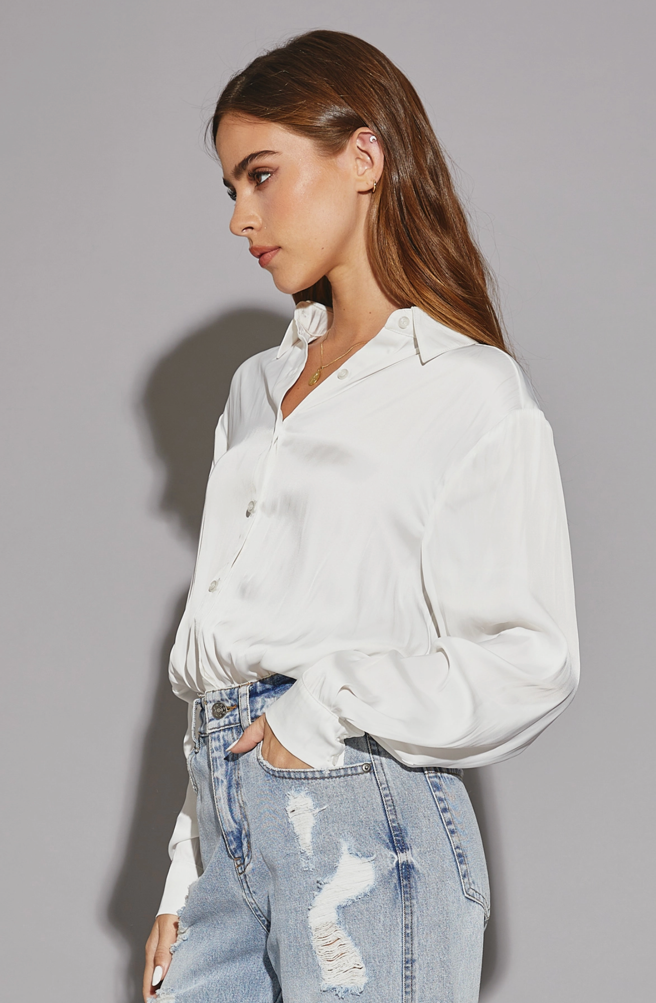 V- Neck Button Down Bodysuit