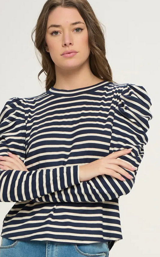 Caroline Striped Puff Sleeve Top