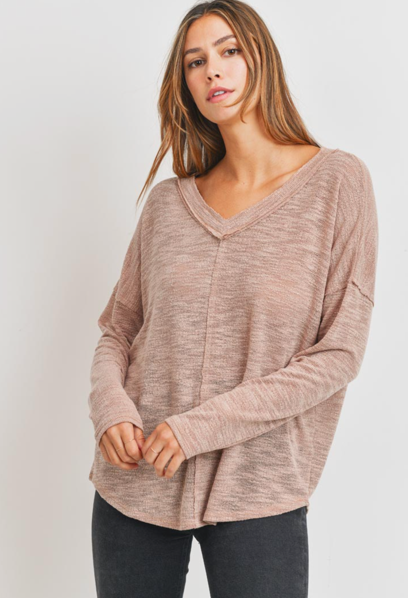 Katie Raw Edge Detail Knit Top-Rose