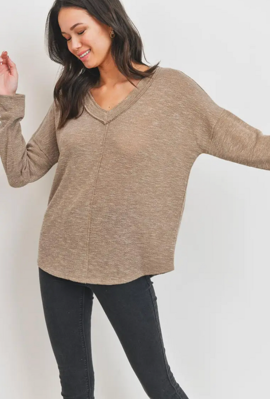 Katie Raw Edge Knit Top- Camel