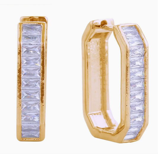 Emerald Shape Huggie Earrings- Gold