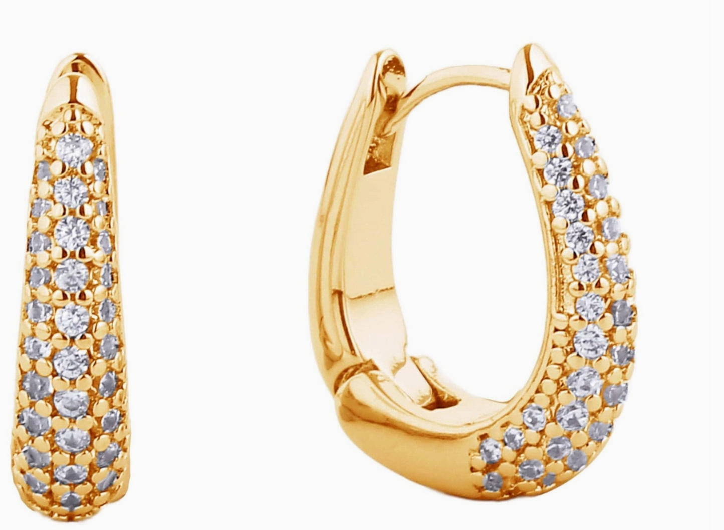 Gold-Dipped Cz Oval Hoop Earrings