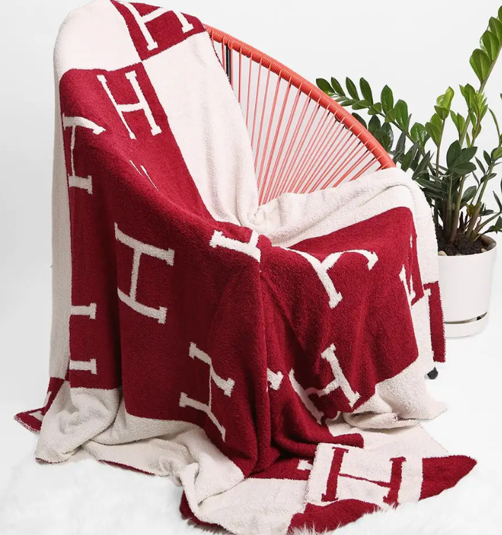 H Patterned Reversible Throw Blanket- Red