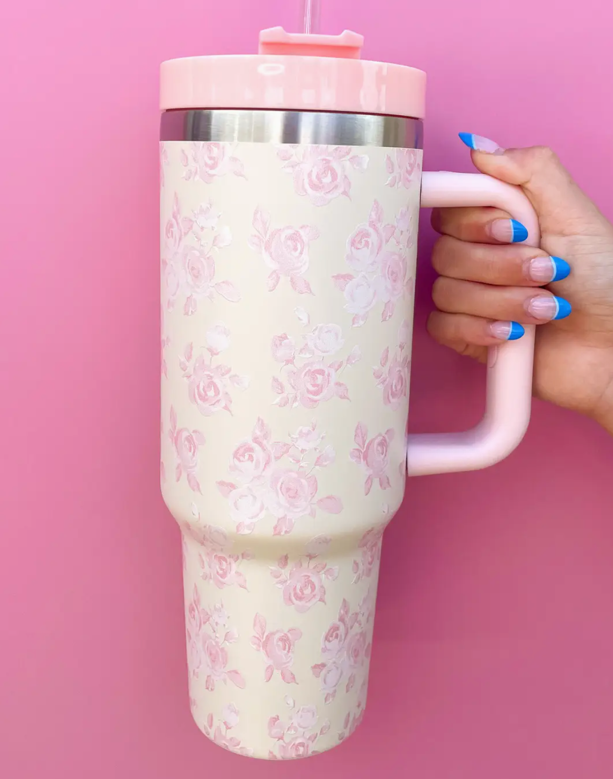 Cream & Pink Floral 40oz Tumbler